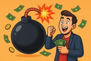 تصویر کارتونی از ترفندهای واقعی برای افزایش شانس برد در بازی انفجار با ضریب بالا